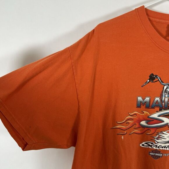 VTG 2001 Harley Davidson T Shirt Men XL Orange TNT Quincy IL Double Sided STAINS - Picture 11 of 15